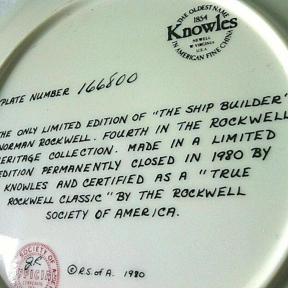 Norman Rockwell Collectible Decorative Plate Ship Builder Display Heritage Wall - Picture 7 of 16
